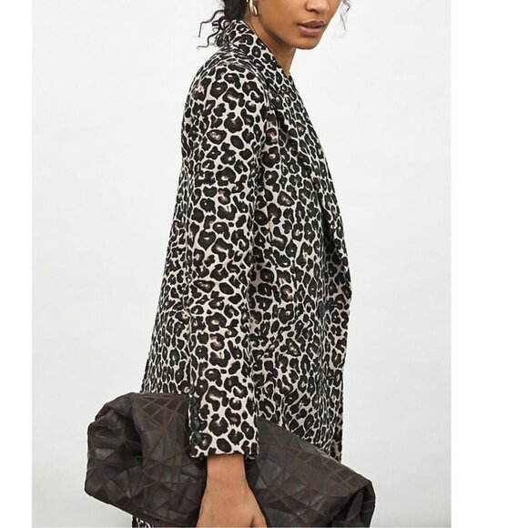 Anthropologie Longline Jacket Womens 2 Black Leopard Double-Breasted Blazer Midi - Picture 5 of 5